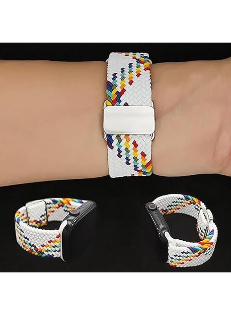 بيلينجدون BEILINGDUNسوار متوافق مع ساعة ابل 46 ملم 45 ملم 44 ملم 42 ملم 41 ملم 40 ملم، سوار رياضي مضفر نايلون مرن قابل للتعديل بابزيم مغناطيسي لسلسلة اي ووتش 9/8/7/6/SE/5/4وايت رينبو - Image 2